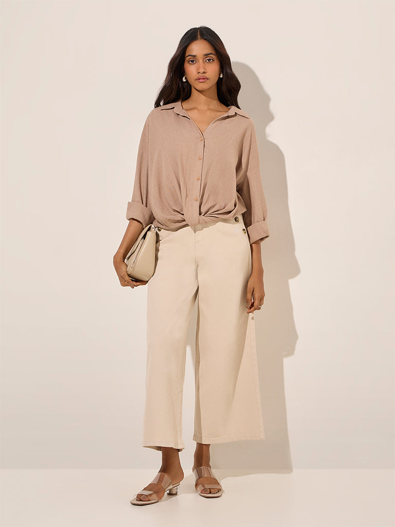 LOV Beige Knot-Detailed Shirt