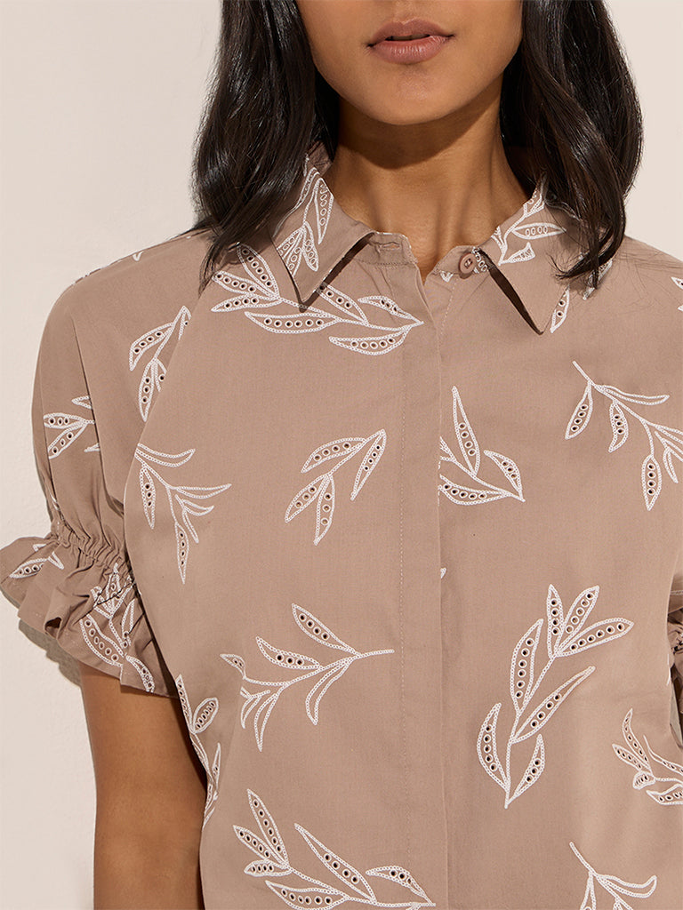 LOV Light Taupe Foliage Printed Shirt