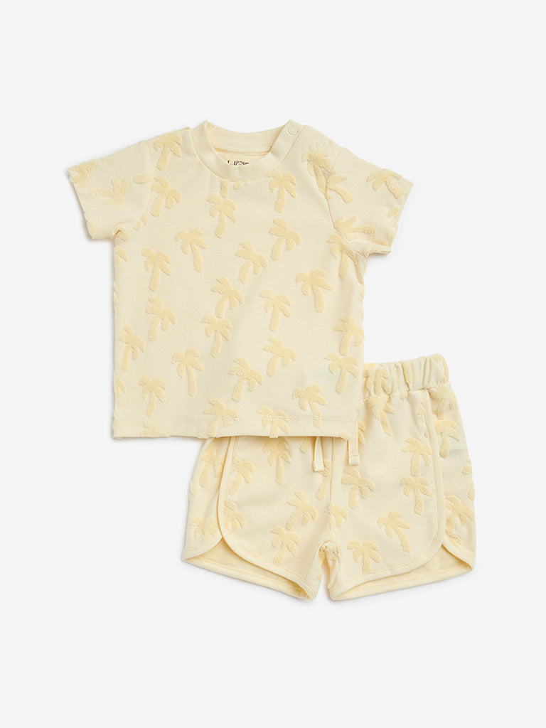 HOP Baby Light Yellow Cotton-Blend T-Shirt and Shorts Set