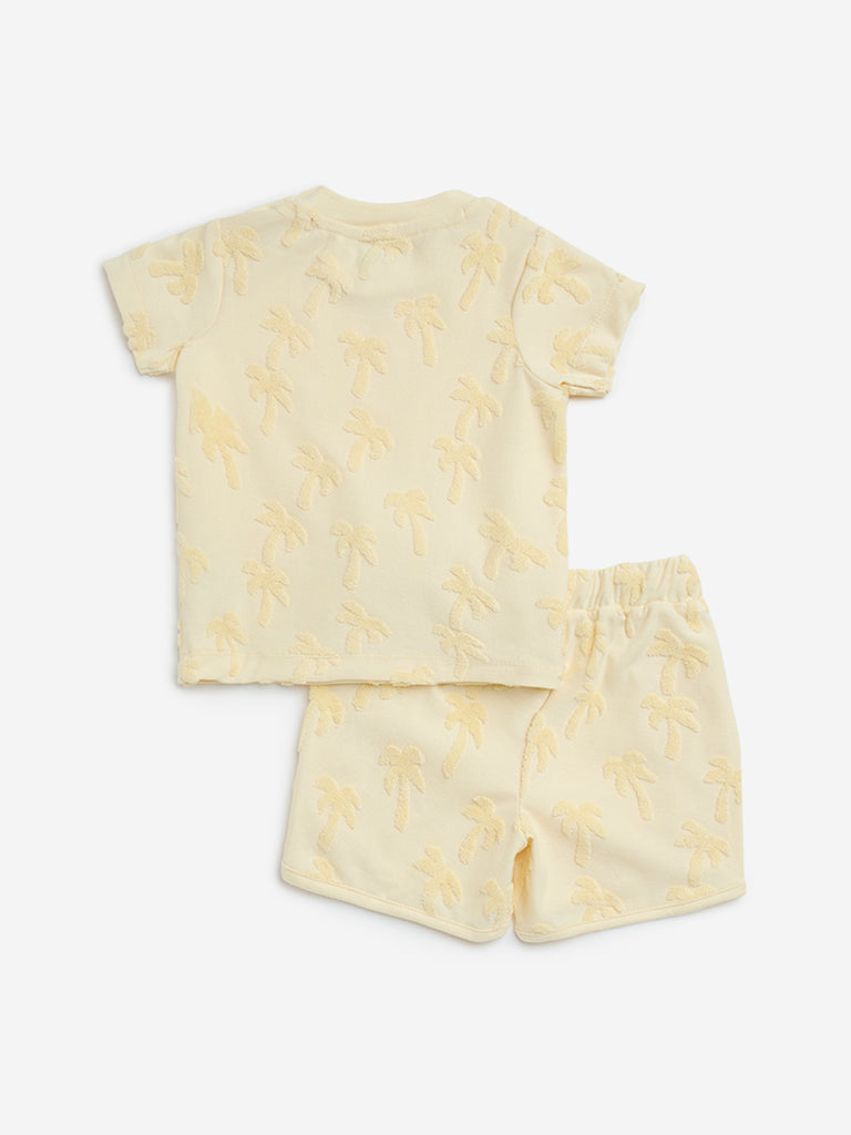 HOP Baby Light Yellow Cotton-Blend T-Shirt and Shorts Set