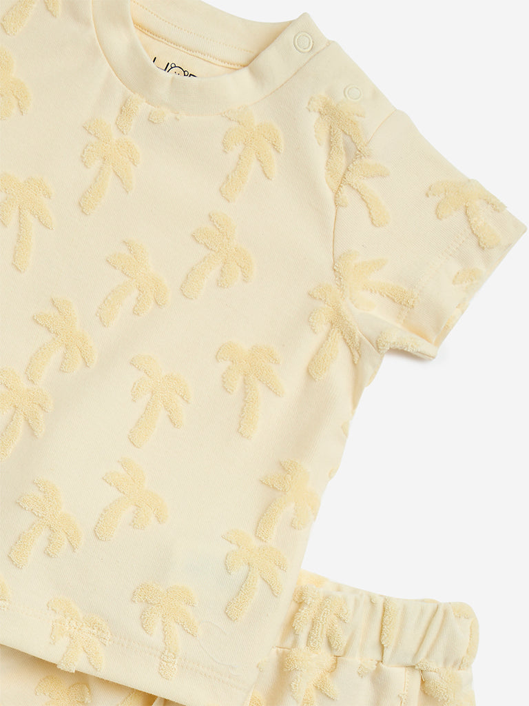 HOP Baby Light Yellow Cotton-Blend T-Shirt and Shorts Set