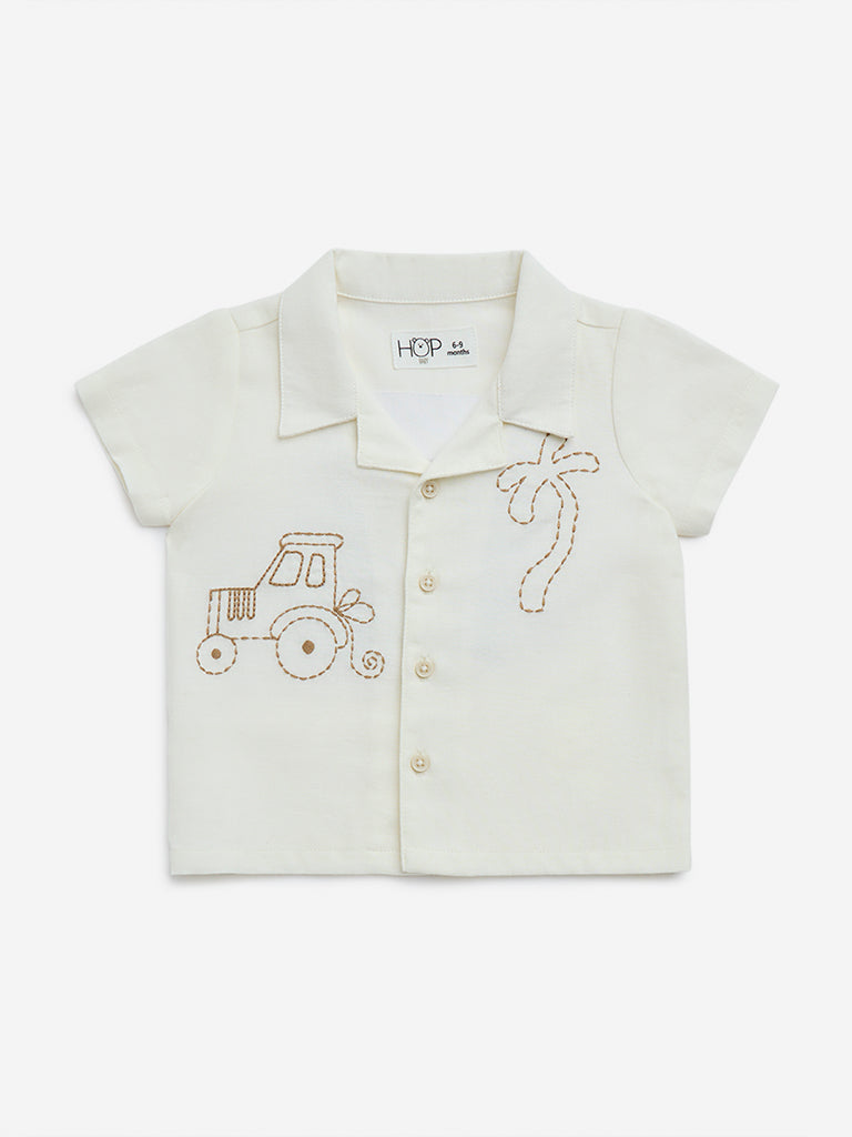 HOP Baby Off-White Embroidered Cotton-Blend Shirt