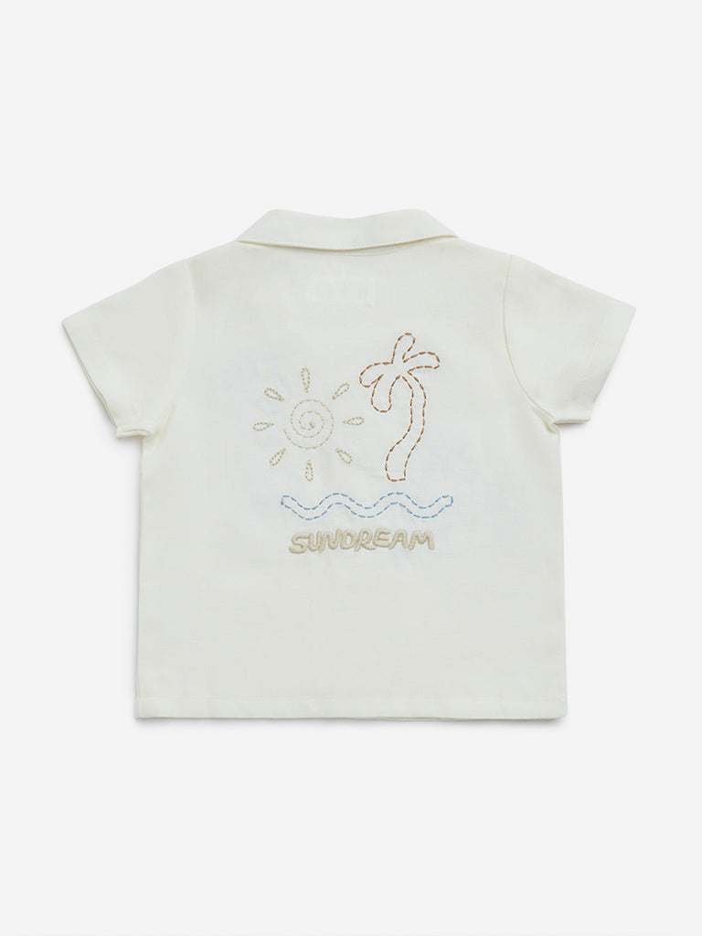 HOP Baby Off-White Embroidered Cotton-Blend Shirt