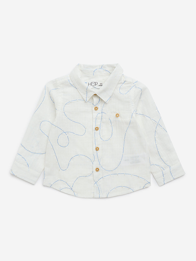 HOP Baby White Embroidered Cotton Shirt