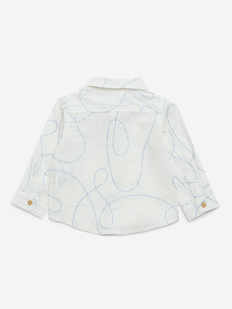 HOP Baby White Embroidered Cotton Shirt