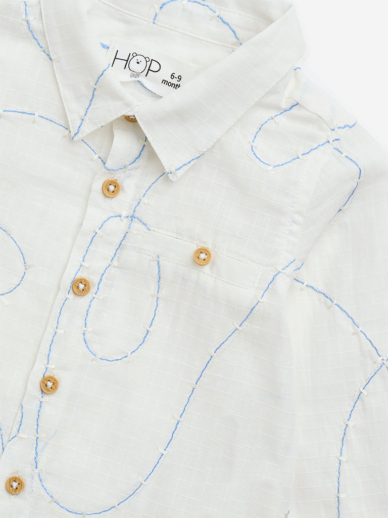 HOP Baby White Embroidered Cotton Shirt