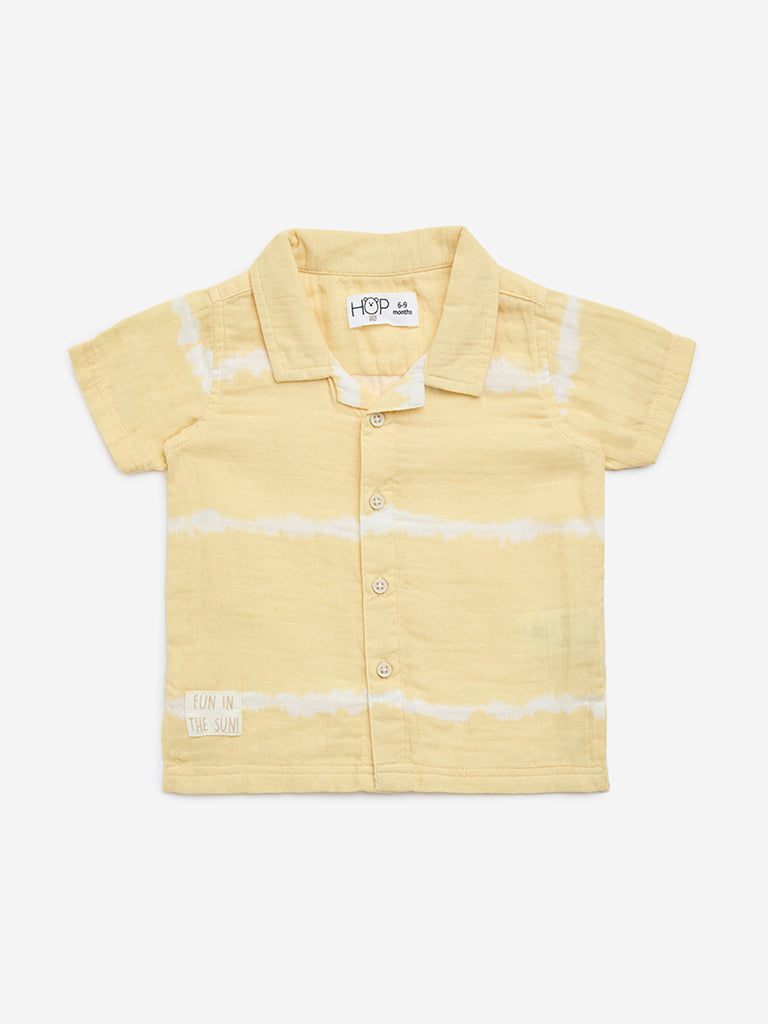 HOP Baby Yellow Tie-Dye Printed Cotton Shirt