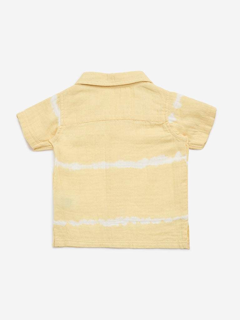 HOP Baby Yellow Tie-Dye Printed Cotton Shirt