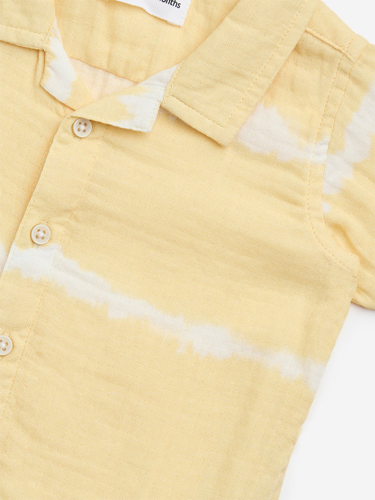 HOP Baby Yellow Tie-Dye Printed Cotton Shirt