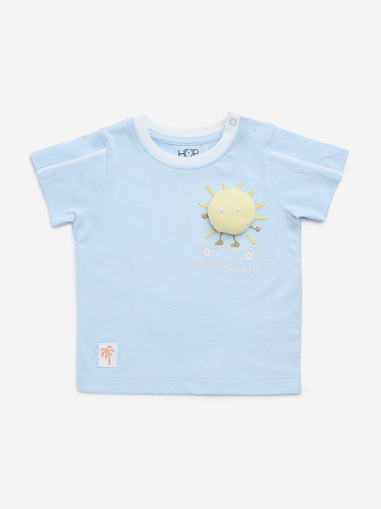 HOP Baby Blue Applique-Detailed Cotton T-Shirt