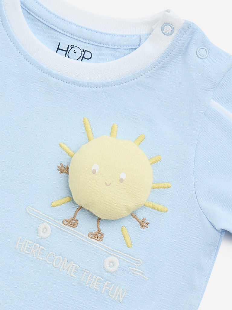 HOP Baby Blue Applique-Detailed Cotton T-Shirt