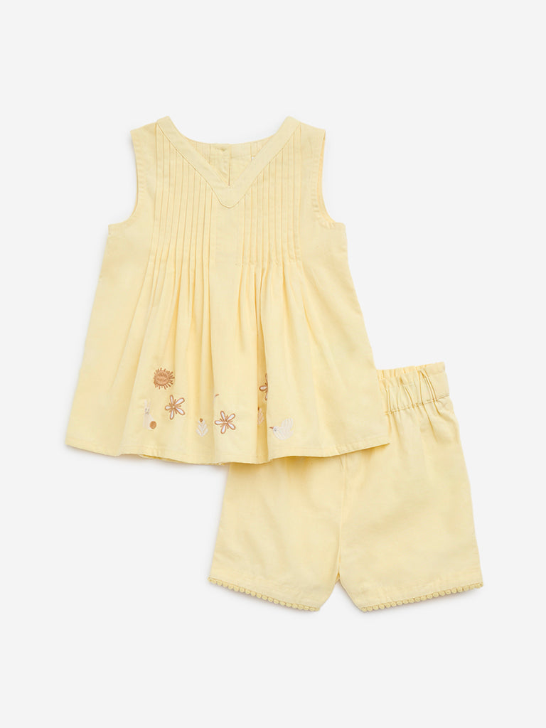 HOP Baby Yellow Pintuck Cotton Top with Shorts Set