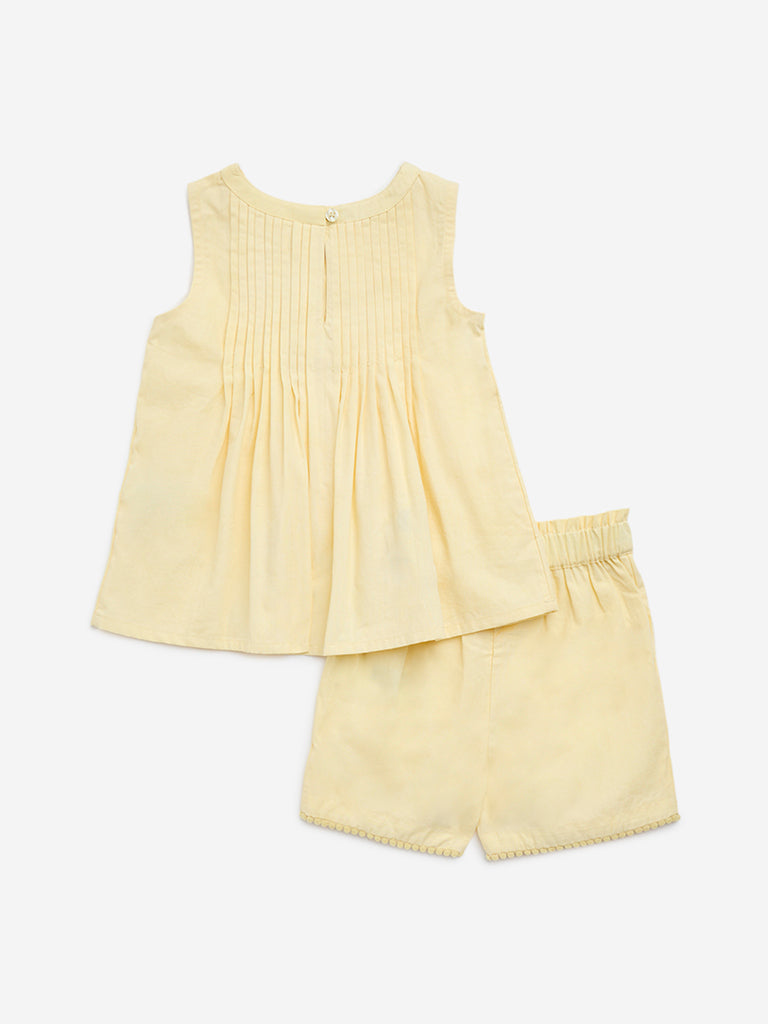 HOP Baby Yellow Pintuck Cotton Top with Shorts Set