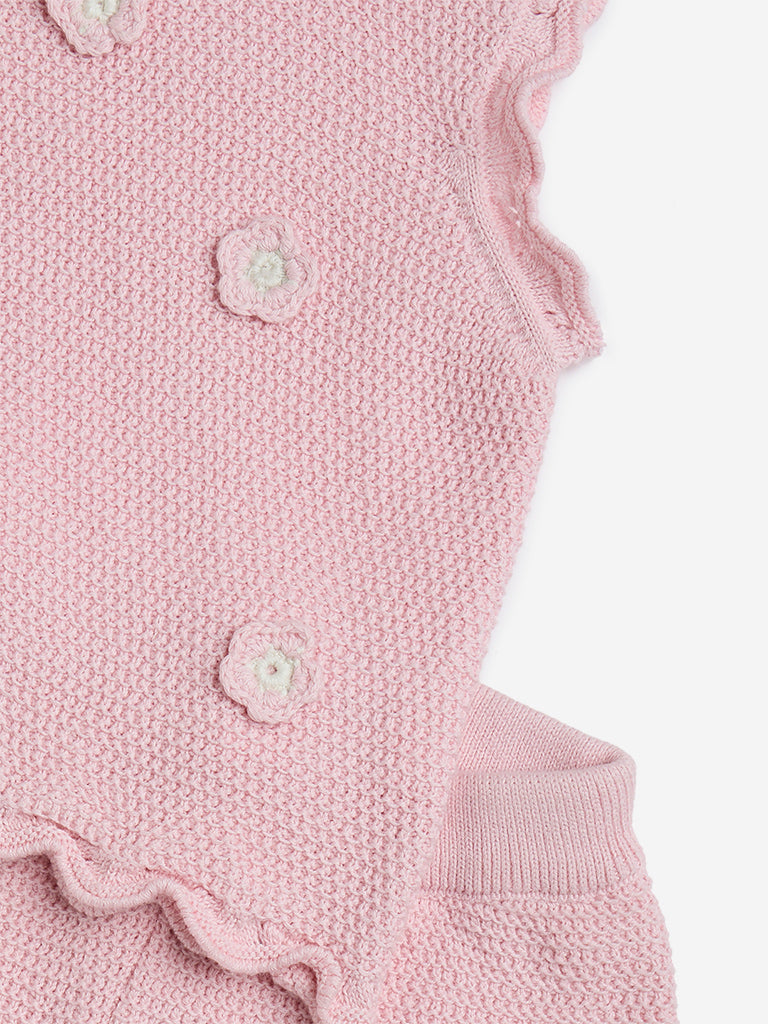 HOP Baby Pink Crochet-Detailed Cotton Top with Shorts Set