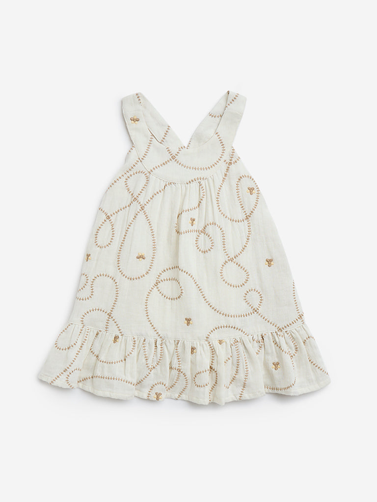 HOP Baby White Embroidered Cotton A-Line Dress