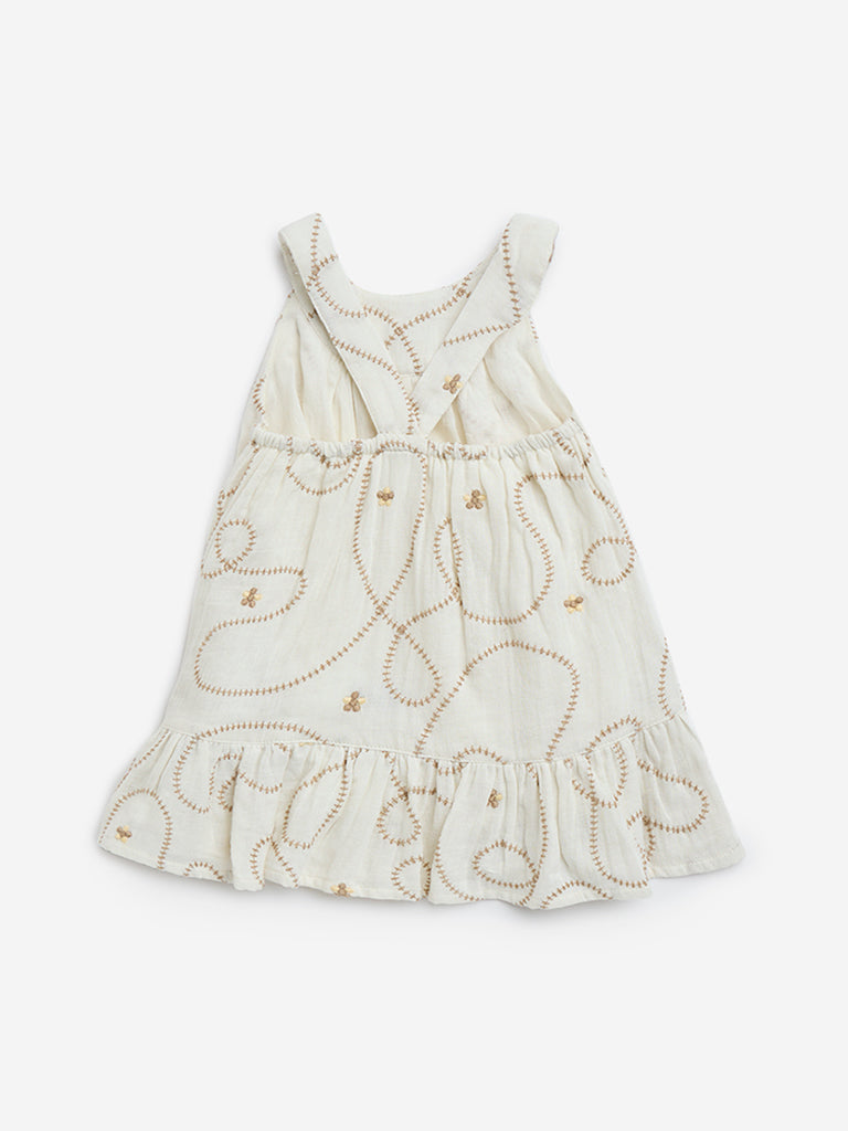 HOP Baby White Embroidered Cotton A-Line Dress