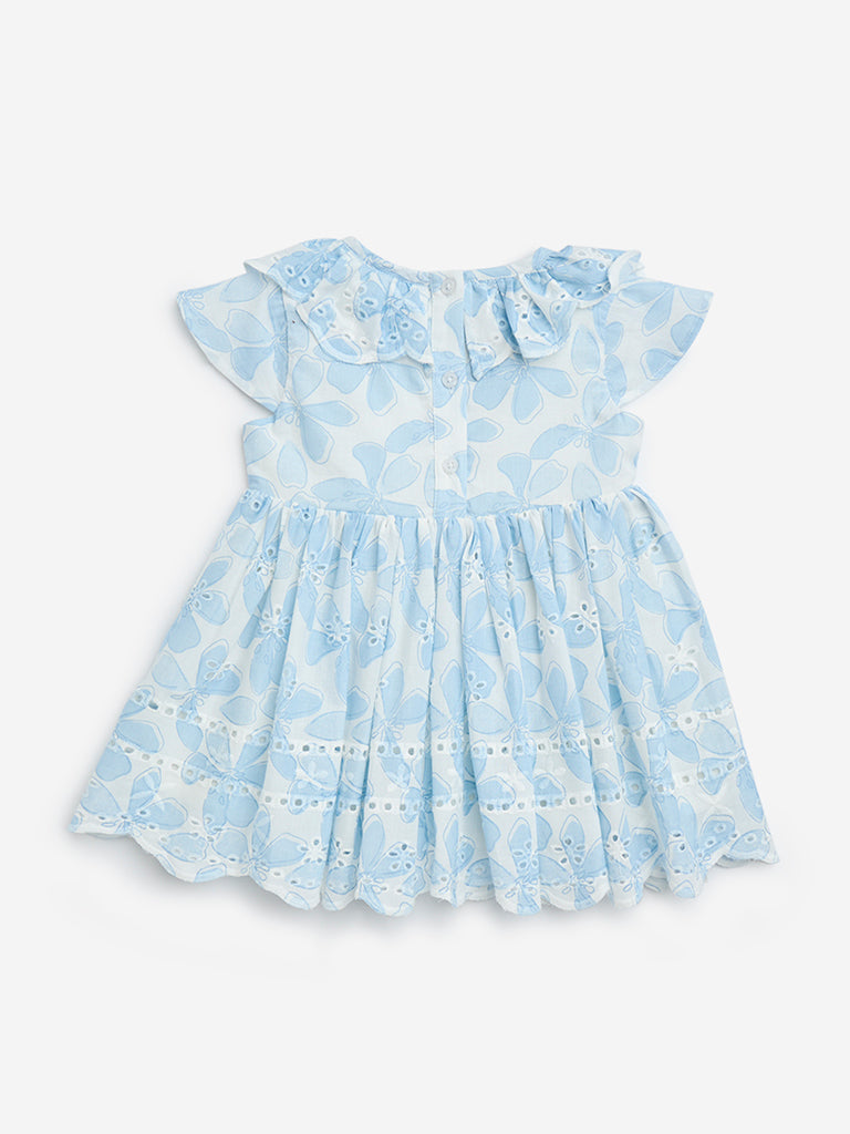 HOP Baby Light Blue Floral Pattern Cotton A-Line Dress