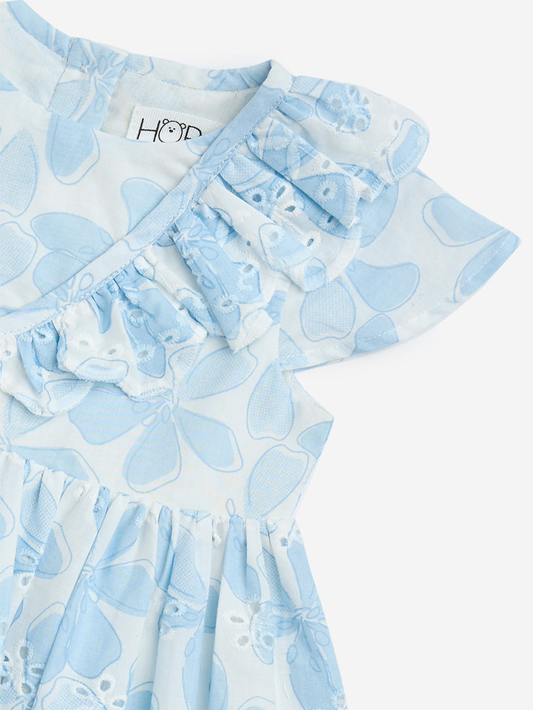 HOP Baby Light Blue Floral Pattern Cotton A-Line Dress