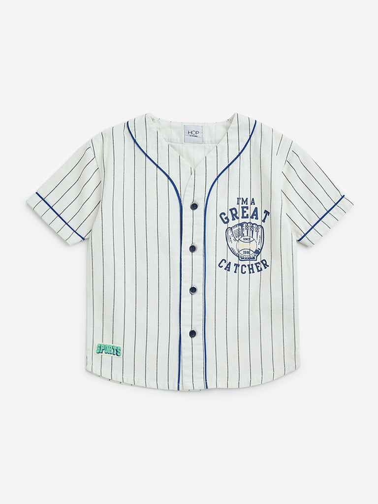 HOP Kids White Stripe Printed Cotton Shirt