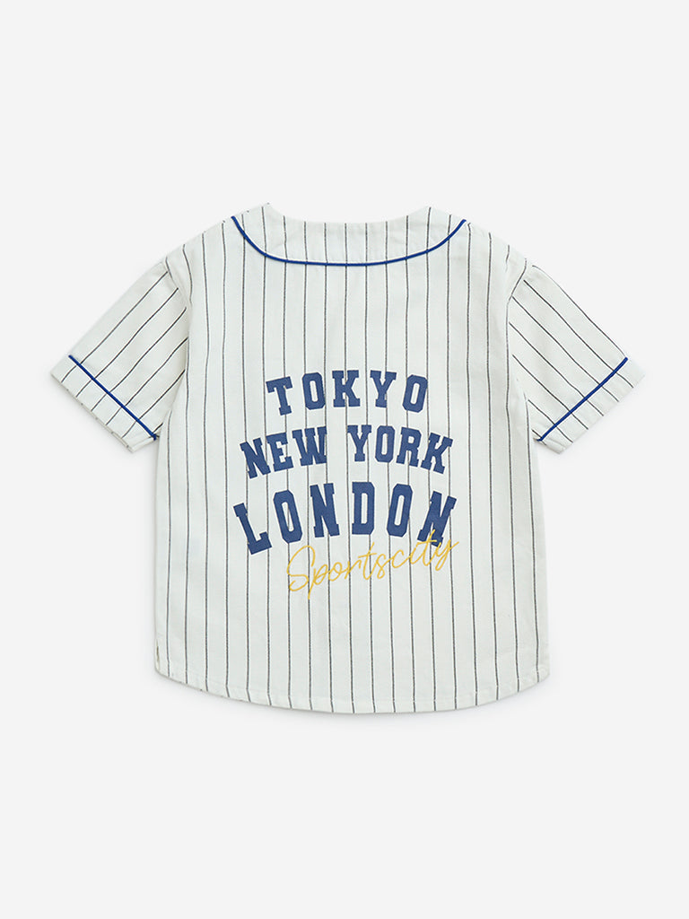 HOP Kids White Stripe Printed Cotton Shirt