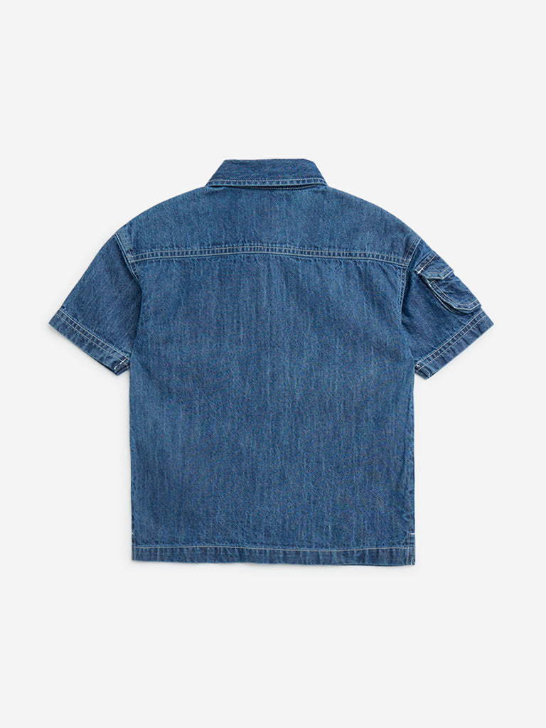 HOP Kids Blue Typographic Denim Shirt