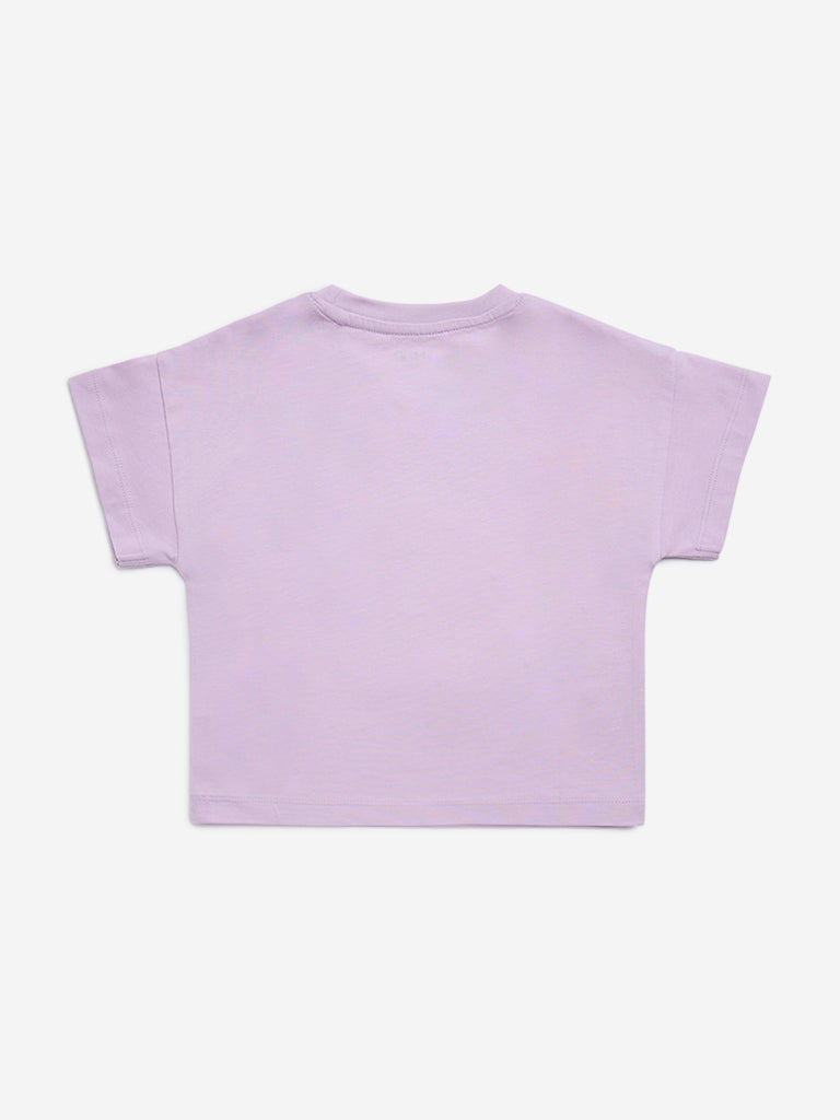 HOP Kids Lilac Sequin Embellished Cotton T-Shirt