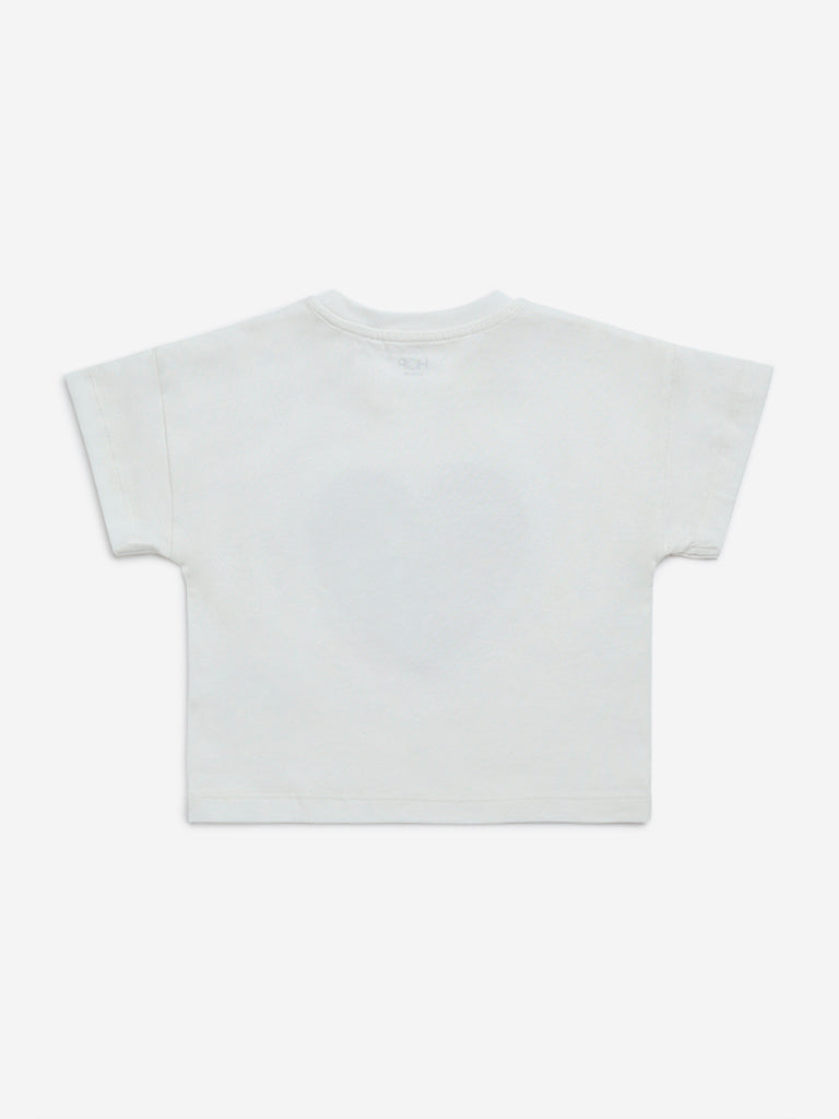 HOP Kids White Sequin Embellished Cotton T-Shirt