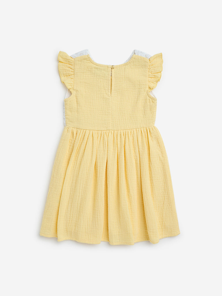 HOP Kids Yellow Crochet Detailed Cotton Fit-and-Flare Dress