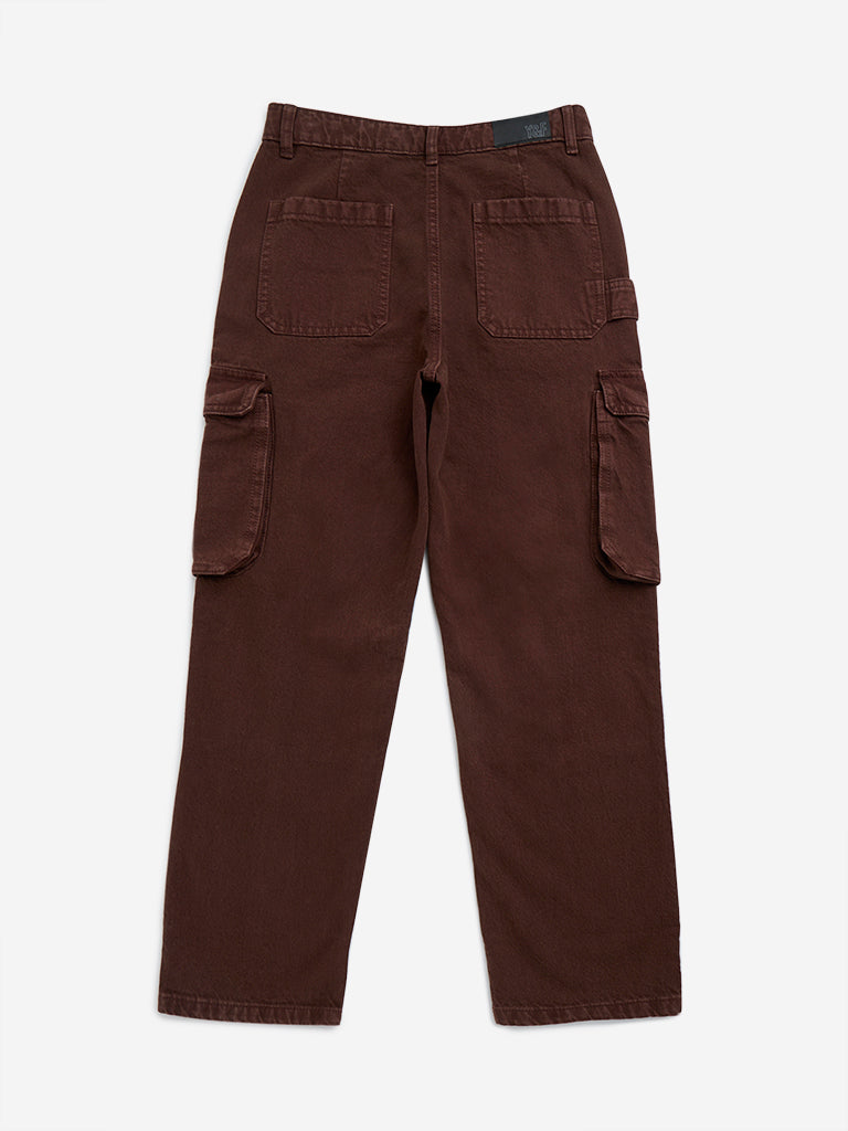 Y&F Kids Brown Cargo-Style Mid - Rise Relaxed - Fit Jeans