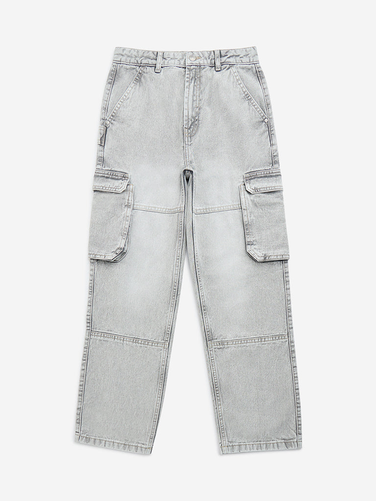 Y&F Kids Grey Cargo - Style Relaxed - Fit Mid - Rise Jeans