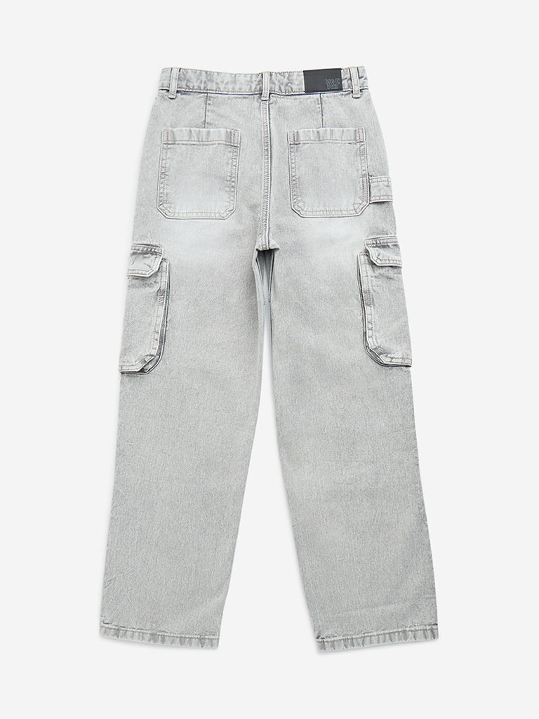 Y&F Kids Grey Cargo - Style Relaxed - Fit Mid - Rise Jeans