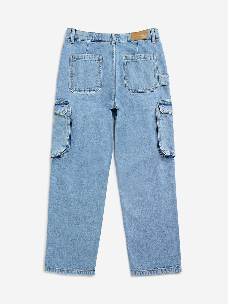 Y&F Kids Blue Cargo-Style Relaxed - Fit High - Rise Jeans