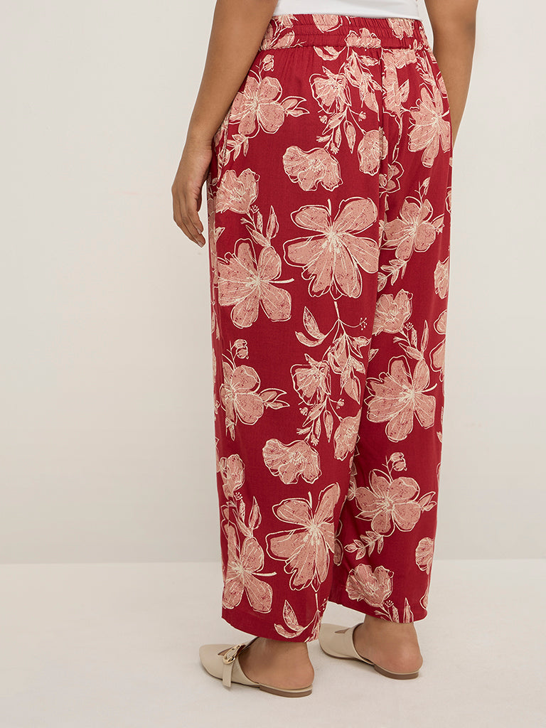 Diza Red Floral Printed Ethnic Pants