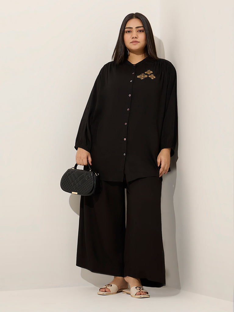 Diza Black Solid Palazzos