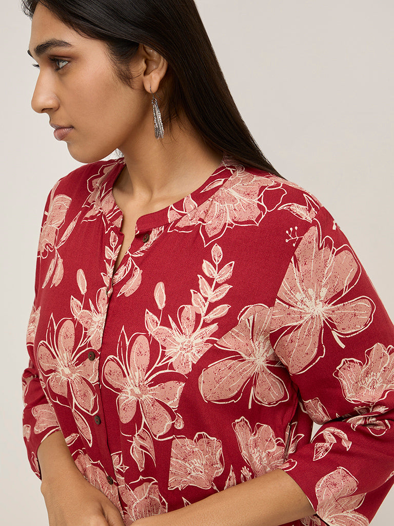 Diza Red Floral Design A-Line Kurta