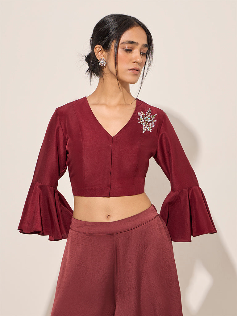 Vark Burgundy Embellished Ethnic Blouse