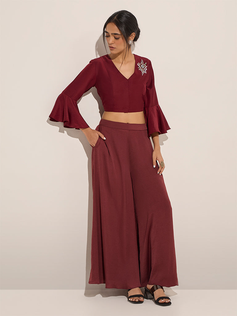 Vark Burgundy Embellished Ethnic Blouse