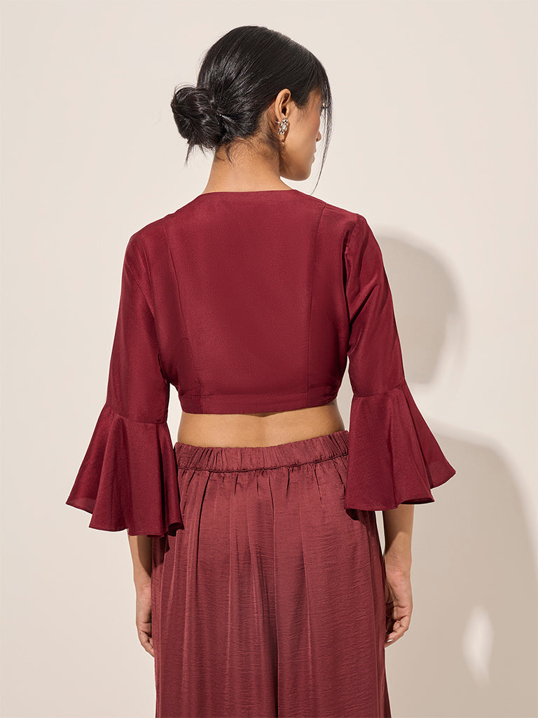 Vark Burgundy Embellished Ethnic Blouse