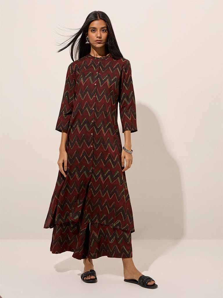 Utsa Rust Chevron Printed A-Line Kurta