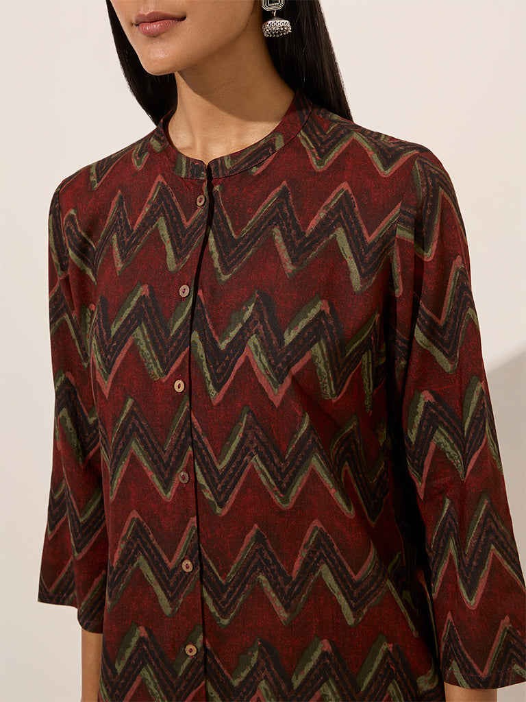 Utsa Rust Chevron Printed A-Line Kurta