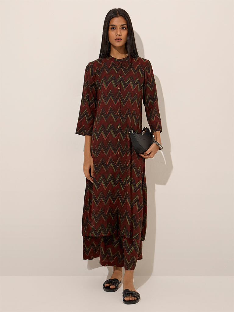 Utsa Rust Chevron Printed A-Line Kurta