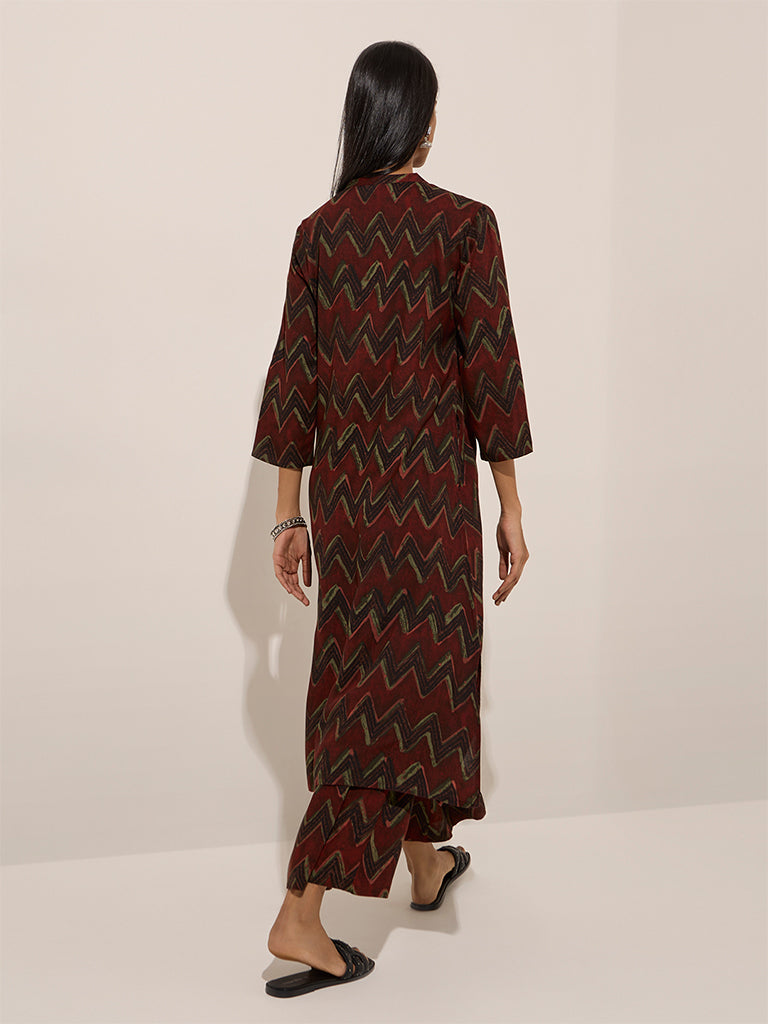 Utsa Rust Chevron Printed A-Line Kurta