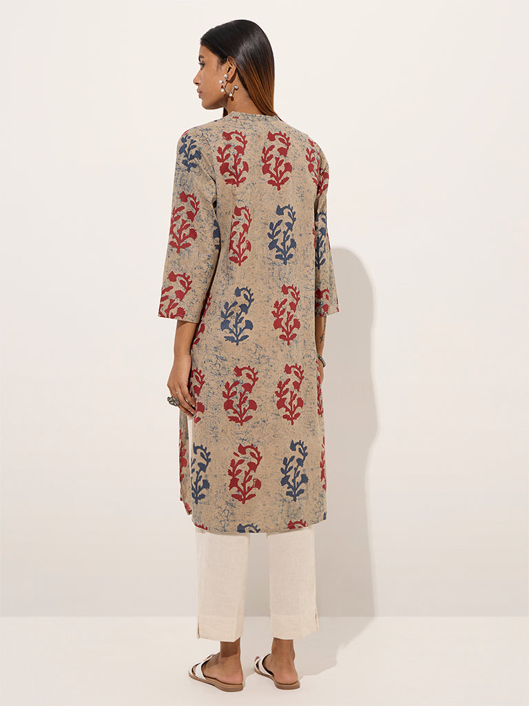 Utsa Indigo Botanical Printed Straight Cotton Kurta