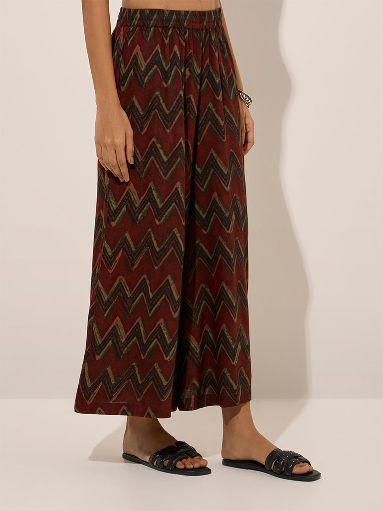 Utsa Rust Chevron Printed Palazzos