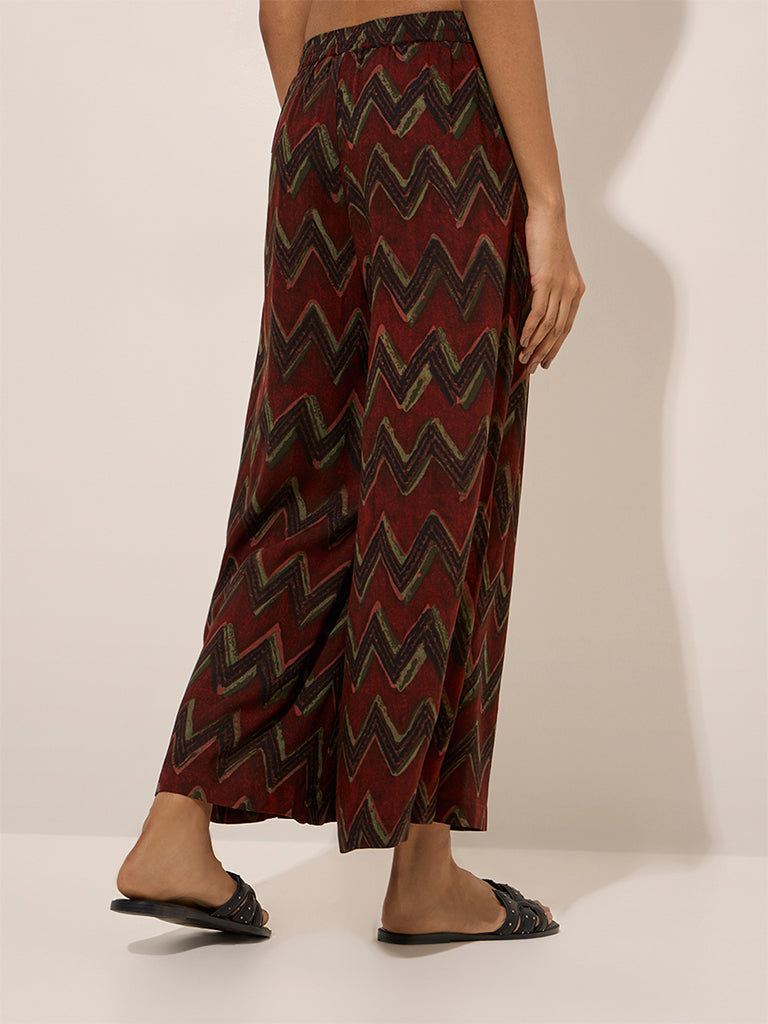 Utsa Rust Chevron Printed Palazzos