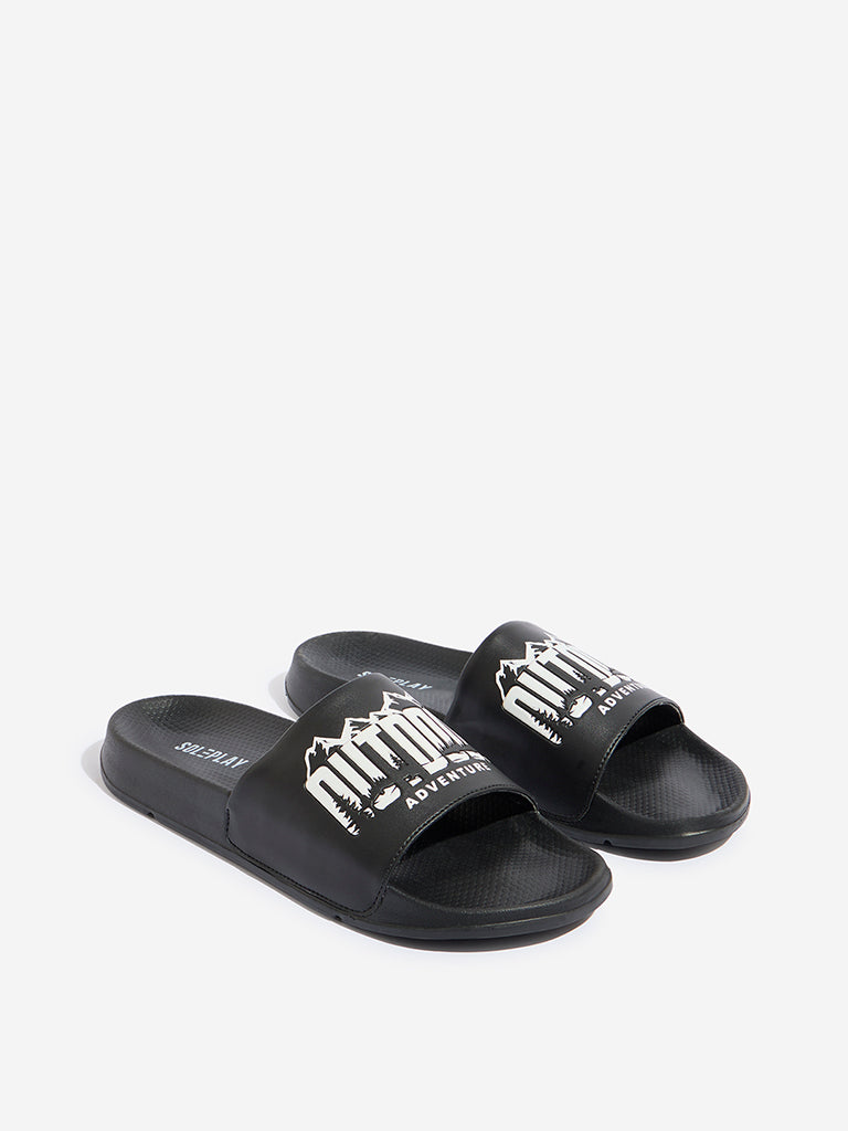 SOLEPLAY Black Typographic Printed Pool Slides