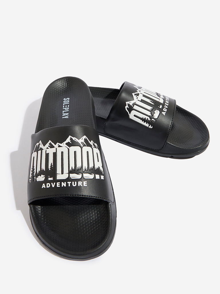 SOLEPLAY Black Typographic Printed Pool Slides