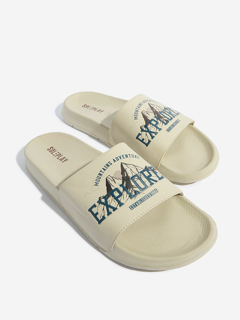 SOLEPLAY Beige Printed Pool Slides