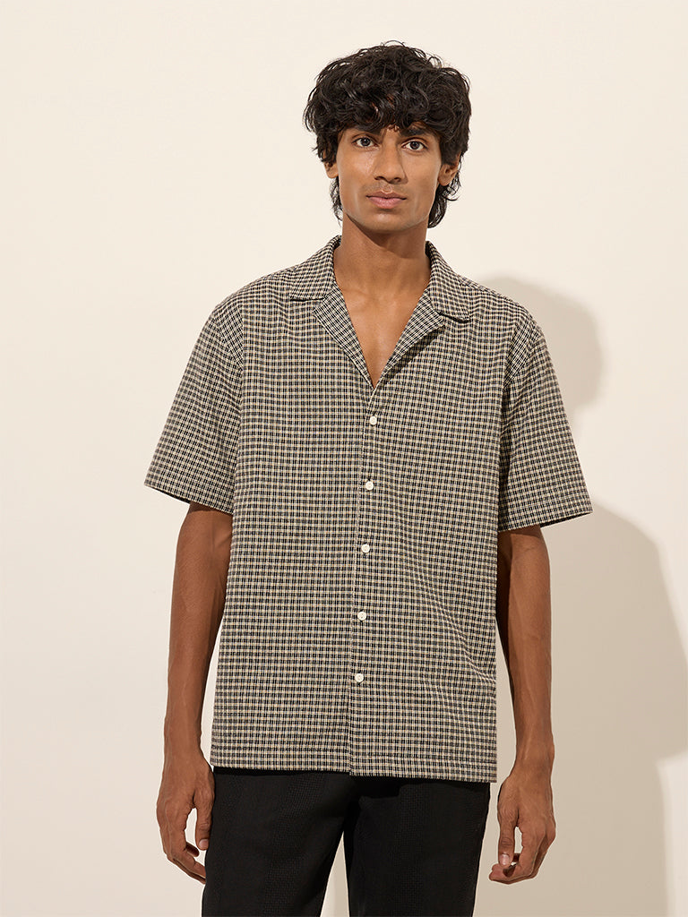 ETA Black Checkered Relaxed-Fit Cotton Shirt