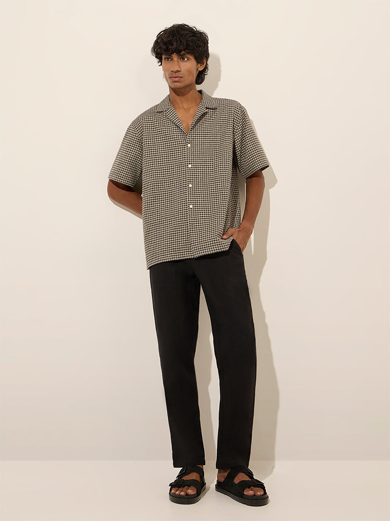 ETA Black Checkered Relaxed-Fit Cotton Shirt